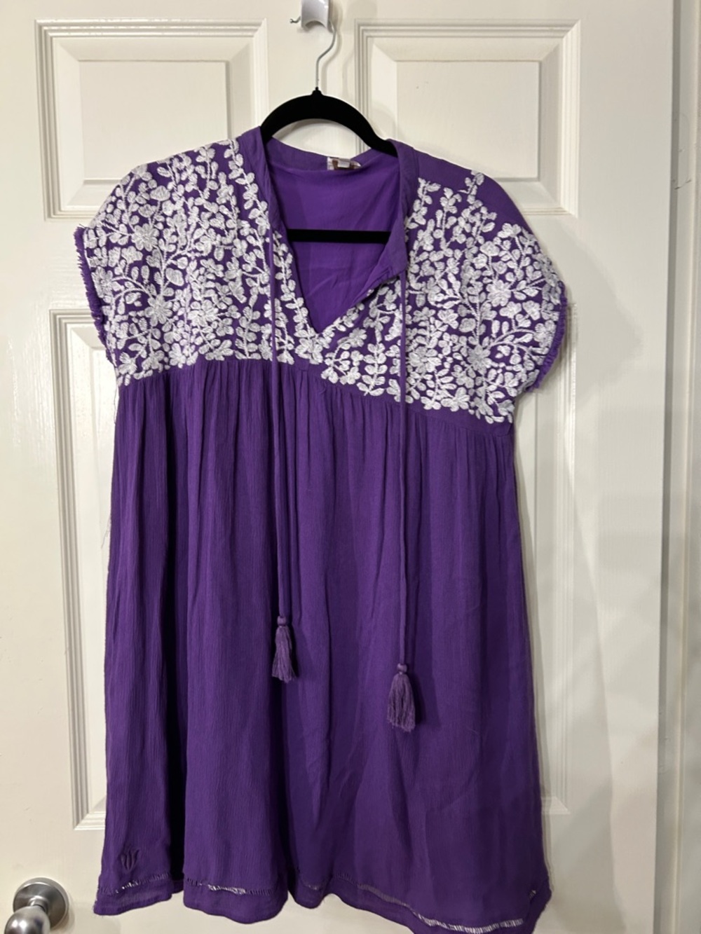 Purple Embroidered Short-Sleeve Women's Dress